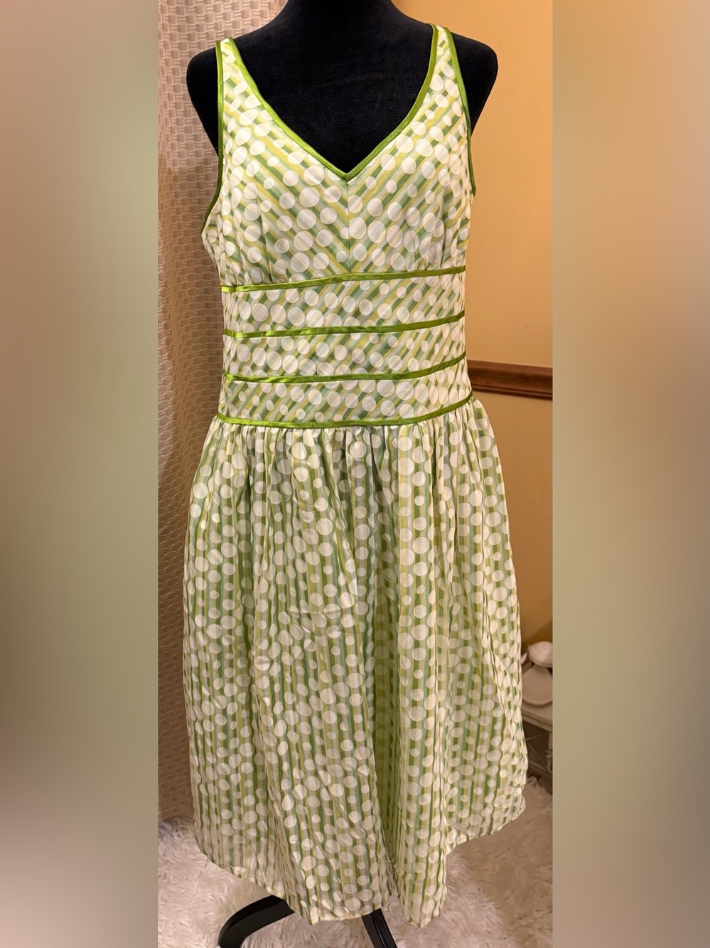 Robbie Bee Lime Green Polka Dots Dress